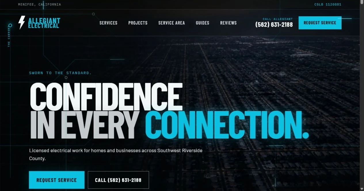 Desktop view of the Allegiant Electrical replacement website preview